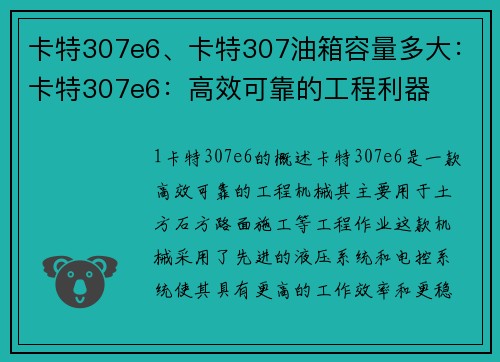 卡特307e6、卡特307油箱容量多大：卡特307e6：高效可靠的工程利器