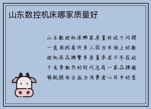 山东数控机床哪家质量好